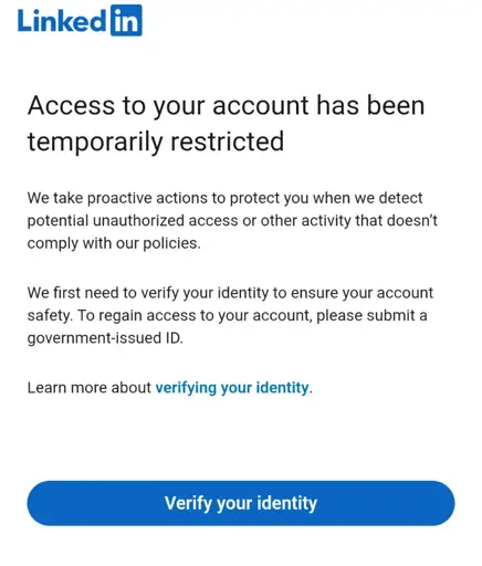 LinkedIn locked my account and wants me to do ID verification through Persona
