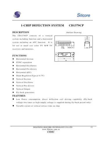 16-pin DIP chip datasheet by Silicore. CD1379CP: 1-CHIP DEFECTION SYSTEM