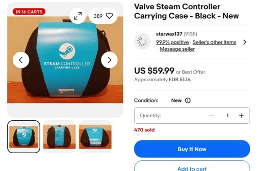Ebay listing for steam controller carrying case at $59.99.