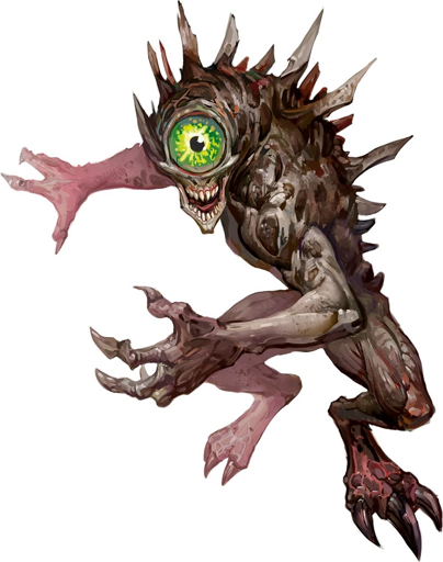 A spiked, clawed humanoid with one huge eye