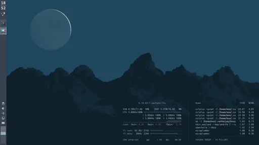 Screenshot of a Plasma desktop with a monospace font conky
